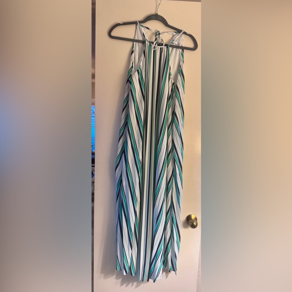 Line & Dot Striped Dress in Green and White